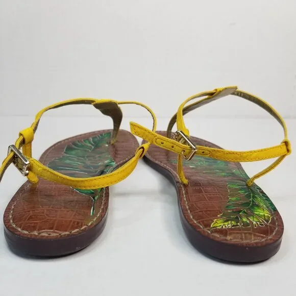 Sam Edelman Tropical Gigi T -Strap Yellow Thong Sandals Boho Resort Summer 7.5W - Picture 3 of 13